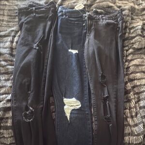 3 pairs of Distressed Black and Dark Blue Women's Jeans